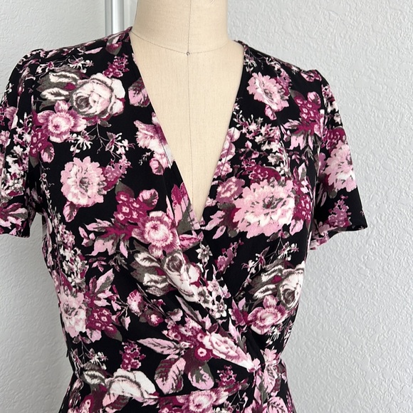 Free Press Womens Black Floral Patterned Short Sleeve Wrap Dress Size XS-M - Picture 5 of 13